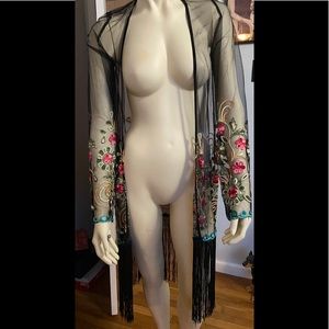 NWT  see black flowers through cardigan size xs